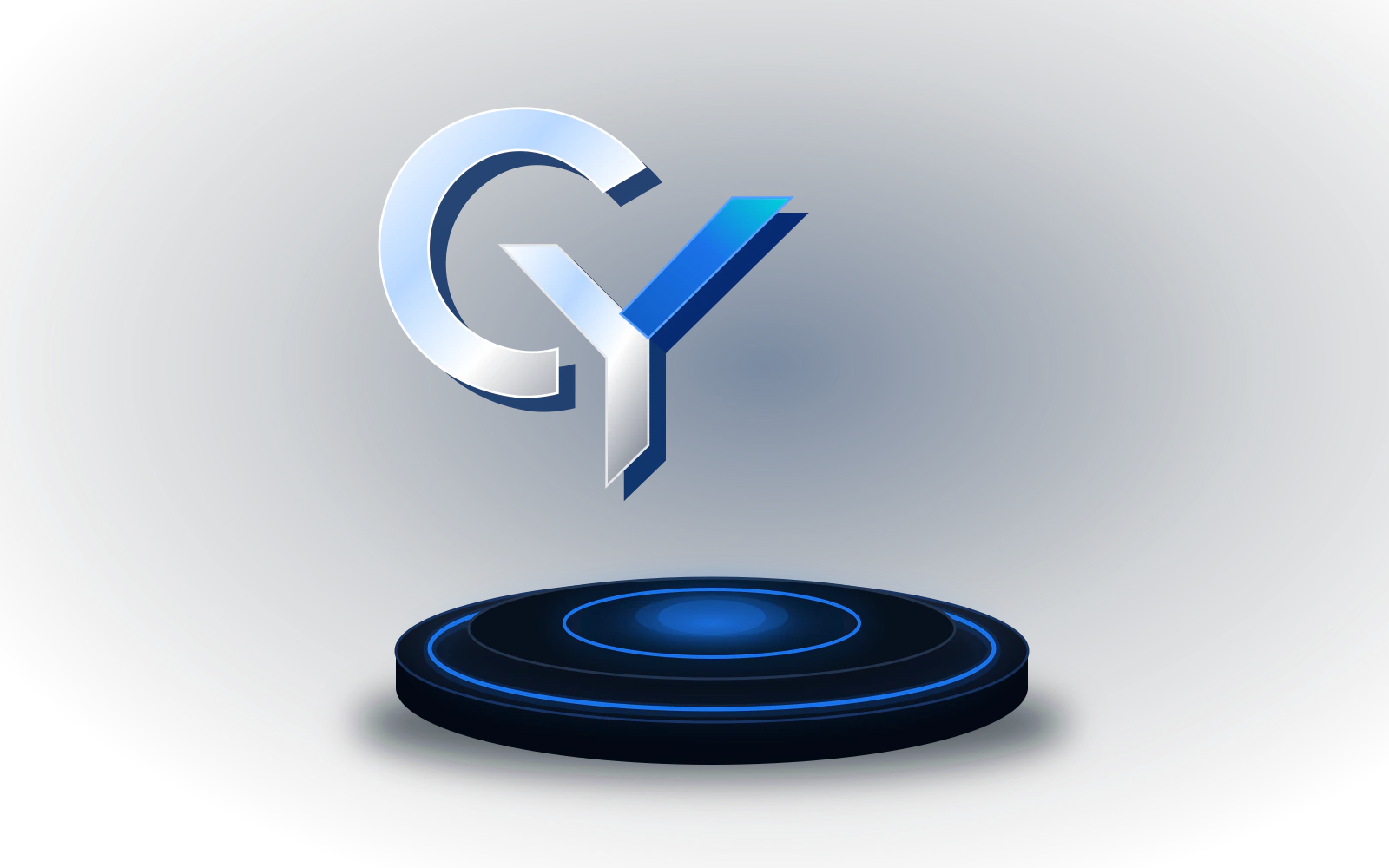 Isotipo de GHYLO suspendido sobre una plataforma tecnológica